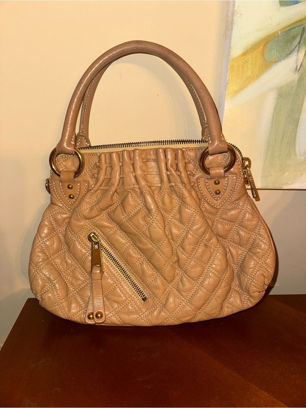 Marc Jacob’s- Italy-Quilted Tan Leather Satchel Handbag 🤍